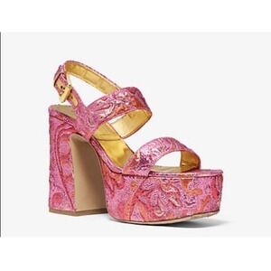 Michael‎ Kors Collection Blaire brocade platform sandals Size 36.5 US 6.5 Pink